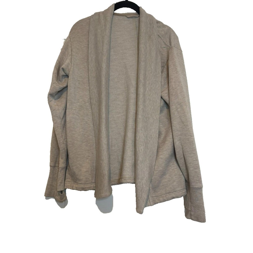 LL Bean oversized S open front soft‎ cozy cardigan beige pockets #2038